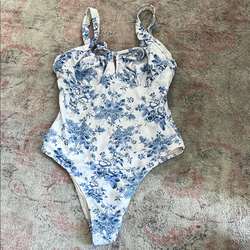 Floral Blue and White Swimsuit
